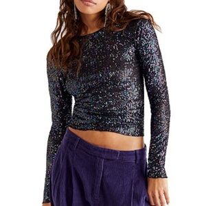 Free People Gold Rush Long-Sleeve Sequin Top